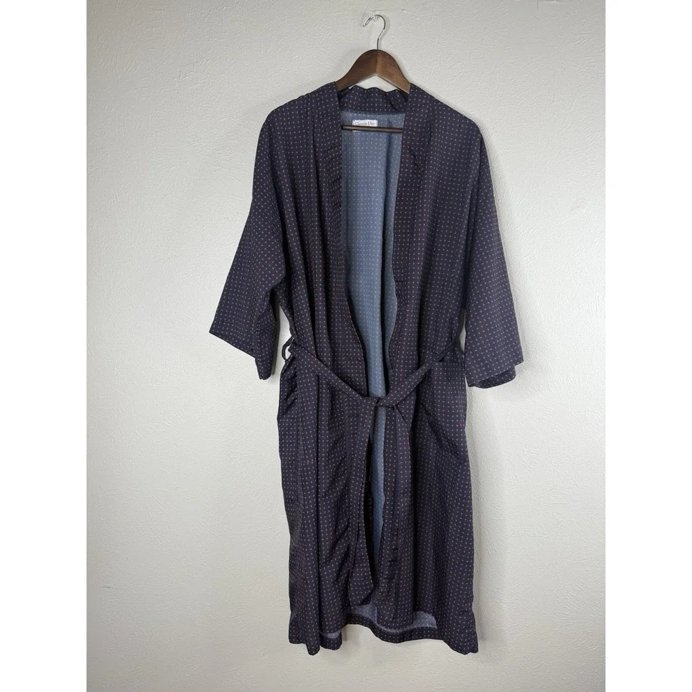 Christian Dior Monsieur Vintage Navy Blue Robe Red Paisley Dot One Size Men's